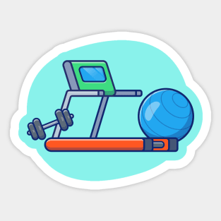 Treadmill, Dumbbell And Fitness Ball Cartoon Sticker